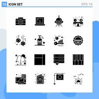 Modern 16 solid style icons Glyph Symbols for general use Creative Solid Icon Sign Isolated on White Background 16 Icons Pack vector