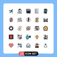 paquete de 25 modernos signos y símbolos de colores planos de línea rellena para medios de impresión web, como listas de tareas y listas de verificación, aprendizaje de elementos de diseño de vectores editables