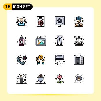 User Interface Pack of 16 Basic Flat Color Filled Lines of child police security contact man support Editable Creative Vector Design Elements