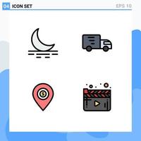 Pack of 4 creative Filledline Flat Colors of fog pin delivery truck money Editable Vector Design Elements