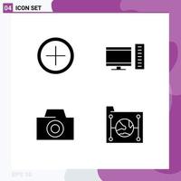 Pack of 4 creative Solid Glyphs of interface cloud computer server document Editable Vector Design Elements