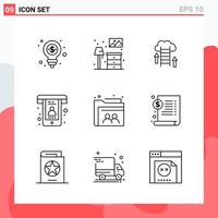 Collection of 9 Vector Icons in Line style Modern Outline Symbols for Web and Mobile Line Icon Sign Isolated on White Background 9 Icons