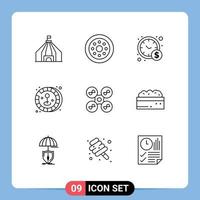 Outline Pack of 9 Universal Symbols of botanical quad copter time management fly game Editable Vector Design Elements