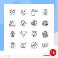 paquete de 16 signos y símbolos de contornos modernos para medios de impresión web, como elementos de diseño de vectores editables de crédito de sombrero de reno con tapa al ras