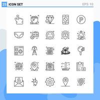 iconos de estilo moderno de 25 líneas delinean símbolos para uso general signo de icono de línea creativa aislado sobre fondo blanco paquete de 25 iconos vector