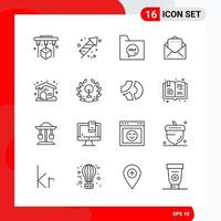 Creative Set of 16 Universal Outline Icons isolated on White Background vector