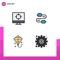 Universal Icon Symbols Group of 4 Modern Filledline Flat Colors of business flying targeting joint cogs Editable Vector Design Elements