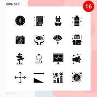 Vector Pack of 16 Icons in Solid Style Creative Glyph Pack isolated on White Background for Web and Mobile