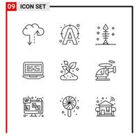 9 General Icons for website design print and mobile apps 9 Outline Symbols Signs Isolated on White Background 9 Icon Pack vector