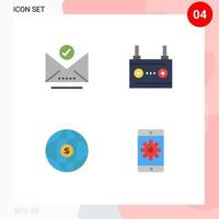 Pack of 4 Modern Flat Icons Signs and Symbols for Web Print Media such as check mark world select car internet Editable Vector Design Elements