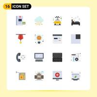 16 User Interface Flat Color Pack of modern Signs and Symbols of decoration cleaning car clean bed Editable Pack of Creative Vector Design Elements