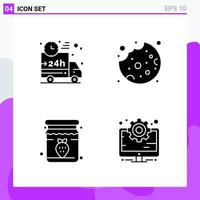 Set of 4 icons in solid style Creative Glyph Symbols for Website Design and Mobile Apps Simple Solid Icon Sign Isolated on White Background 4 Icons vector