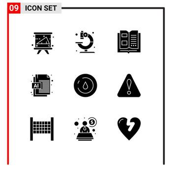 Modern Set of 9 Solid Glyphs Pictograph of nature file science document reading Editable Vector Design Elements