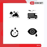 Solid Glyph Pack of 4 Universal Symbols of hill power mountain school world Editable Vector Design Elements