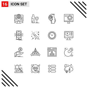 16 contornos vectoriales temáticos y símbolos editables de programación desarrollan elementos de diseño vectorial editables de la madre de la computadora del embarazo vector