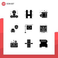 Universal Icon Symbols Group of 9 Modern Solid Glyphs of street sign box security car Editable Vector Design Elements