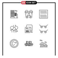 Pack of 9 creative Outlines of list data pasta checklist bloone Editable Vector Design Elements