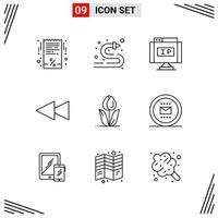 9 iconos estilo de línea cuadrícula basada en símbolos de contorno creativo para el diseño de sitios web signos de icono de línea simple aislados en fondo blanco 9 conjunto de iconos vector