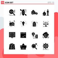 Collection of 16 Vector Icons in solid style Modern Glyph Symbols for Web and Mobile Solid Icon Sign Isolated on White Background 16 Icons