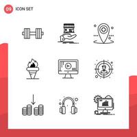 Pack of 9 Universal Outline Icons for Print Media on White Background vector