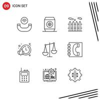 Modern Set of 9 Outlines and symbols such as contact us book lotus libra business Editable Vector Design Elements