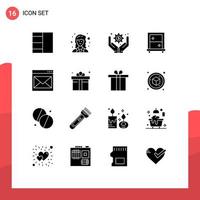 User Interface Pack of 16 Basic Solid Glyphs of box email business operations contact us communication Editable Vector Design Elements