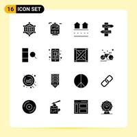 16 iconos creativos, signos y símbolos modernos de datos, carreteras, inmuebles, navegación, residencias, elementos de diseño vectorial editables vector