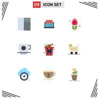 Mobile Interface Flat Color Set of 9 Pictograms of food finance blossom cup business Editable Vector Design Elements