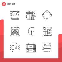 Pack of 9 Universal Outline Icons for Print Media on White Background vector