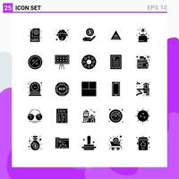 Group of 25 Modern Solid Glyphs Set for cooking triangle ecommerce pyramid eye Editable Vector Design Elements