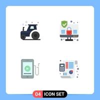 4 Thematic Vector Flat Icons and Editable Symbols of agriculture cell tractor security plan Editable Vector Design Elements