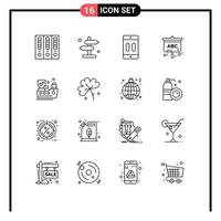 16 User Interface Outline Pack of modern Signs and Symbols of insurance education cellphone screen pause Editable Vector Design Elements