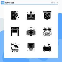 moderno 9 iconos de estilo sólido símbolos de glifo para uso general signo de icono sólido creativo aislado sobre fondo blanco paquete de 9 iconos vector