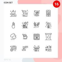 paquete de 16 signos y símbolos de esquemas modernos para medios de impresión web, como infografía de gráficos móviles, eliminación de análisis, configuración de elementos de diseño de vectores editables