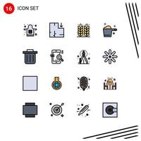 Mobile Interface Flat Color Filled Line Set of 16 Pictograms of mobile recycling bin farming housekeeping detergent Editable Creative Vector Design Elements