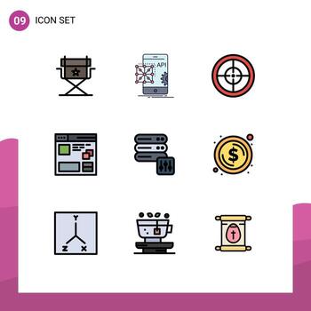 conjunto de 9 iconos de ui modernos símbolos signos para ventana de seguridad ejército web internet elementos de diseño vectorial editables vector