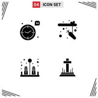 Mobile Interface Solid Glyph Set of 4 Pictograms of time kitchen heart rod christian Editable Vector Design Elements