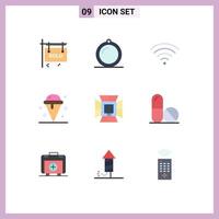 Set of 9 Modern UI Icons Symbols Signs for light sweet connection summer dessert Editable Vector Design Elements