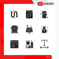 Solid Glyph Pack of 9 Universal Symbols of green energy love store market store Editable Vector Design Elements