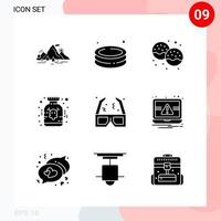 Vector Pack of 9 Icons in Solid Style Creative Glyph Pack isolated on White Background for Web and Mobile