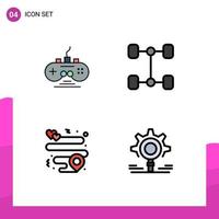 Filledline Flat Color Pack of 4 Universal Symbols of controller gear game pad heart search Editable Vector Design Elements