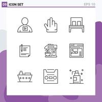 Mobile Interface Outline Set of 9 Pictograms of sign page bed file contract Editable Vector Design Elements