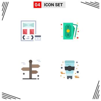 Set of 4 Vector Flat Icons on Grid for app navigation development money travel Editable Vector Design Elements