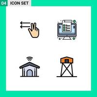 4 Universal Filledline Flat Color Signs Symbols of fingers home computer management technology Editable Vector Design Elements