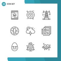 Vector Pack of 9 Outline Symbols Line Style Icon Set on White Background for Web and Mobile