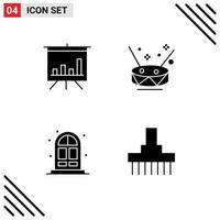 4 Universal Solid Glyphs Set for Web and Mobile Applications analytics door drum party farm Editable Vector Design Elements