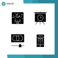 Vector Pack of 4 Glyph Symbols Solid Style Icon Set on White Background for Web and Mobile