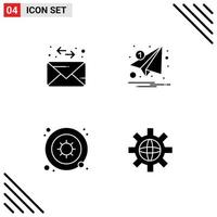 Mobile Interface Solid Glyph Set of 4 Pictograms of envelope germs email notification science Editable Vector Design Elements