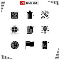 Mobile Interface Solid Glyph Set of 9 Pictograms of web internet remove global party Editable Vector Design Elements