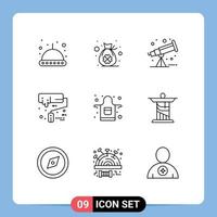 Set of 9 Vector Outlines on Grid for jesus cook space apron roller Editable Vector Design Elements